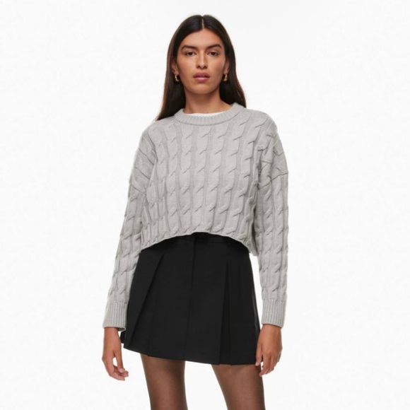 Babaton Sweaters - Babaton Cable Knit Cropped Sweater in Grey
